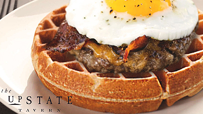 The Upstate Tavern: eggs & sausage on waffle