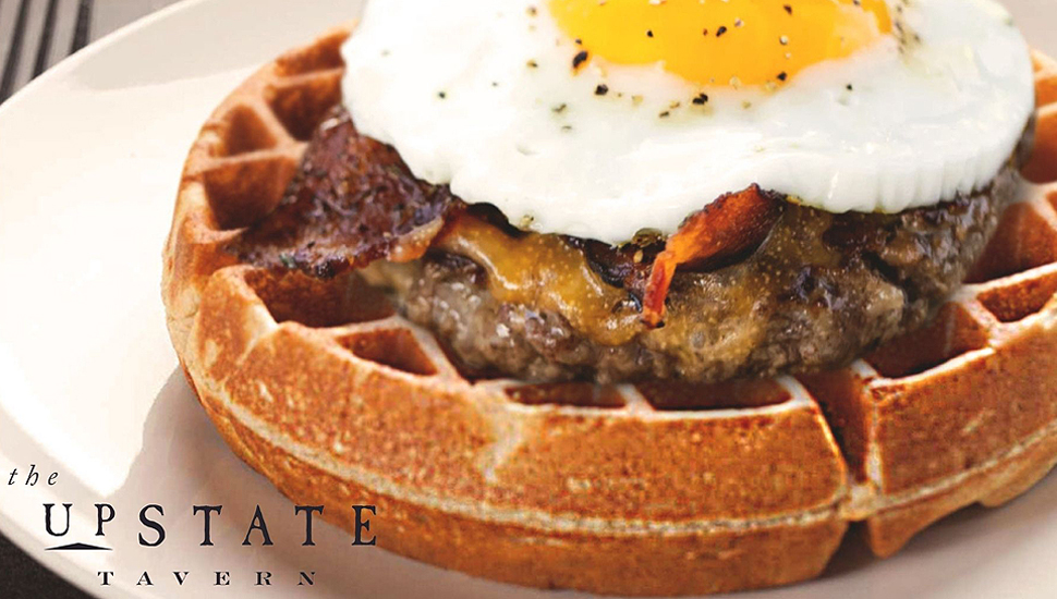 The Upstate Tavern: eggs & sausage on waffle