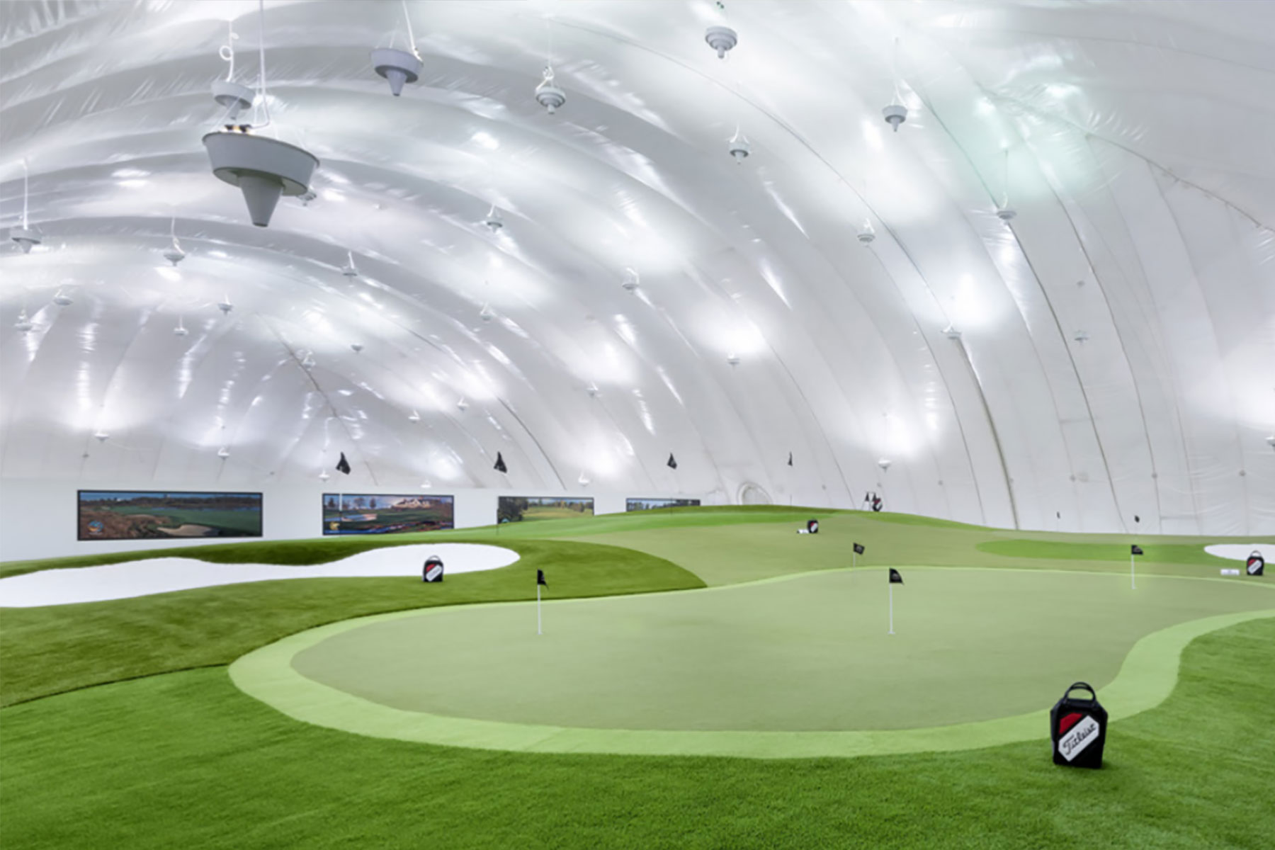 Inside the sportsplex golf dome short game area