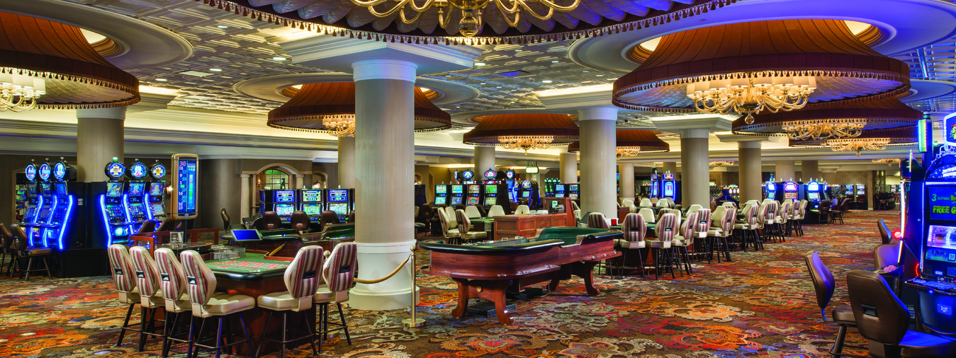 Casino table games and slot machines on the casino floor inside Turning Stone Resort Casino in Verona, NY