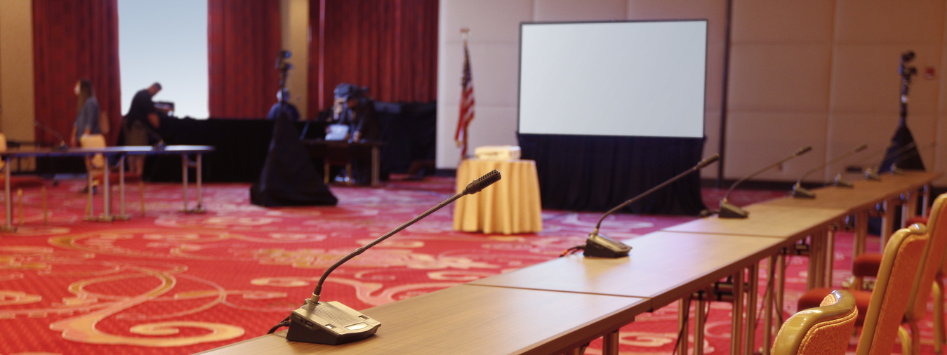 Meeting and conference room set up at Turning Stone with tabletop microphones