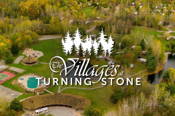 Aerial shot of The Villages RV resort showing pool, basketball, tennis, and recreation courts