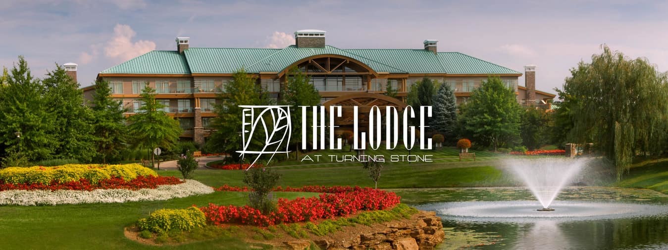 Outside view of The Lodge at Turning Stone in the distance