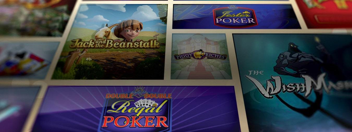 Online casino game titles tiled across screen