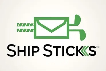 Caricature of golf sticks in a mailer - the logo of Shipsticks 