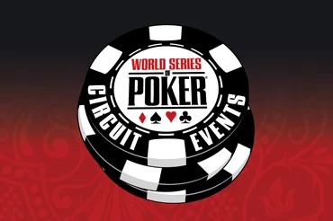Stack of black and white poker chips emblazoned with World Series of Poker Circuit Events