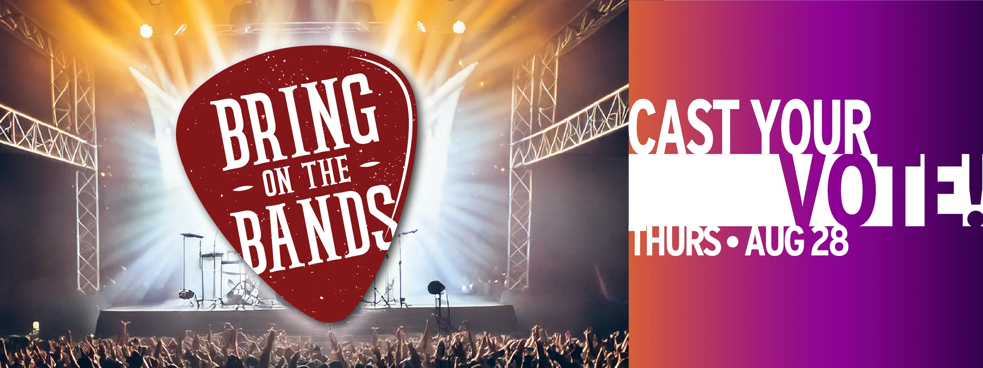 bring on the bands on guitar pic over crowd with hands raised
