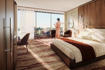 Digital rendering of a Deluxe Room with King Bed