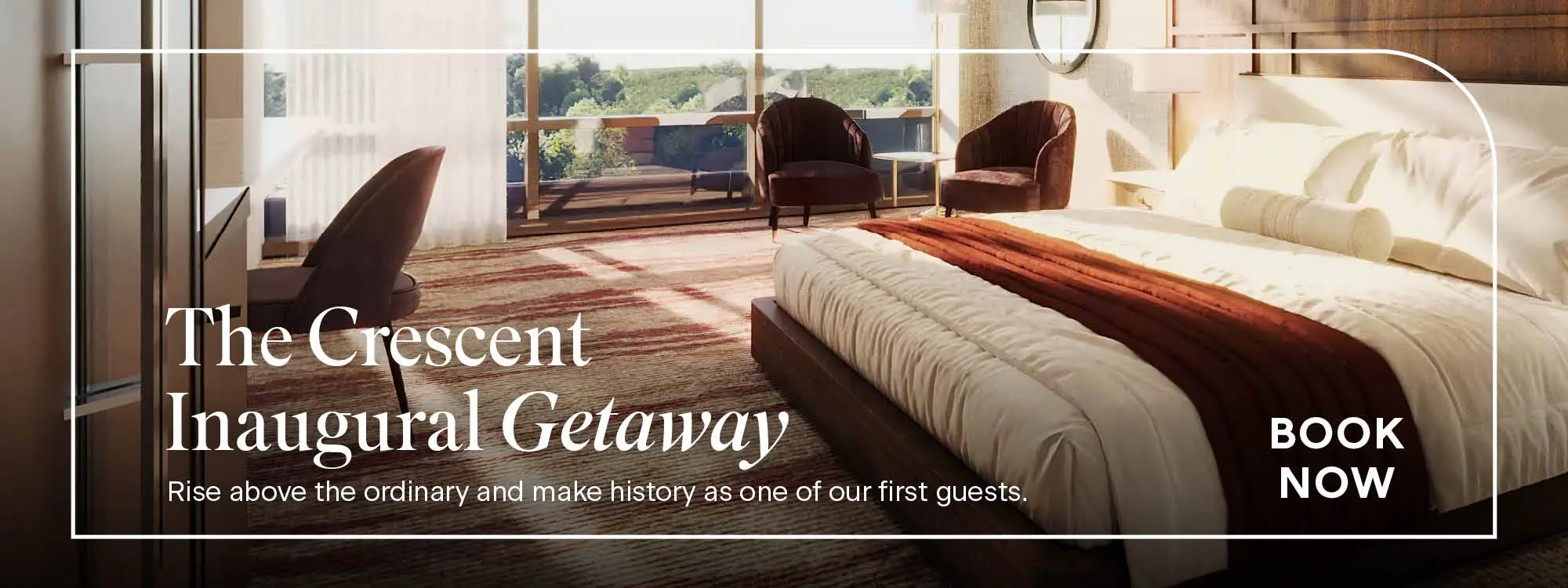 The Crescent Deluxe King with overlay text Inaugural Getaway