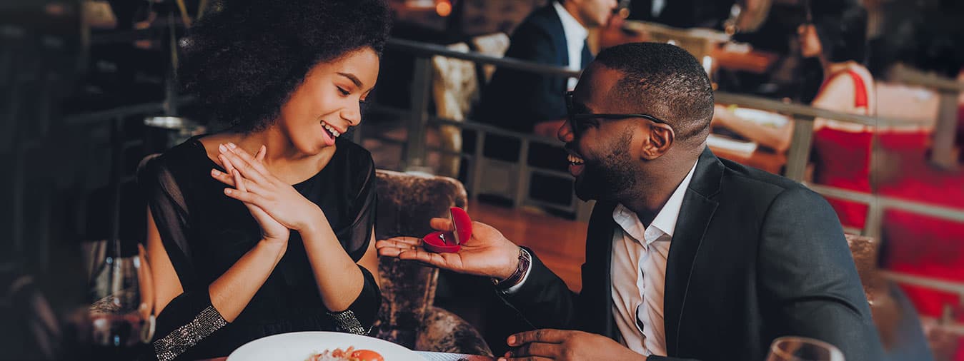 man proposing to woman at dinner