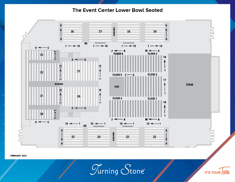 Turning Stone Event Center Seating Chart, Lower Bowl Only - Fully Seated