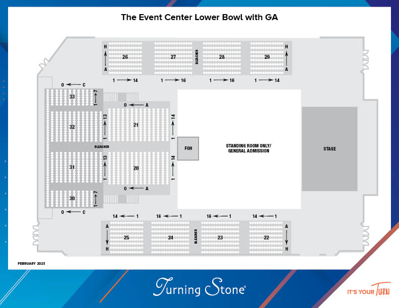 Turning Stone Event Center Lower Level Only General Admission Floor Seating Chart