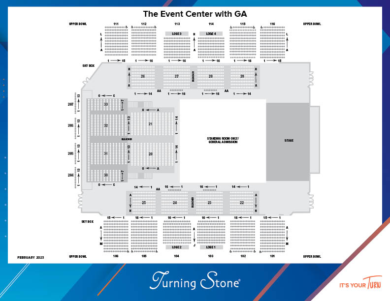 Turning Stone Event Center Full House with General Admission Floor Seating Chart