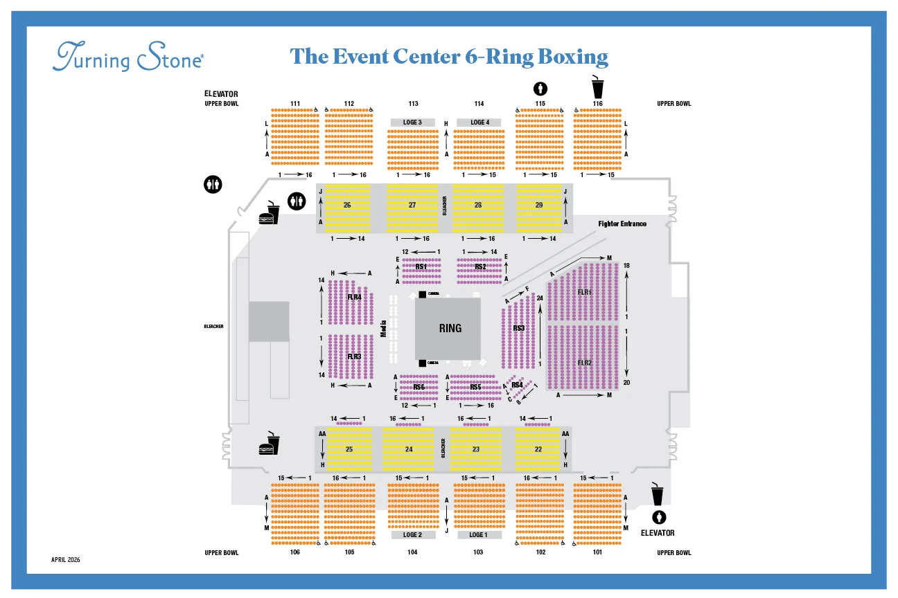 Turning Stone Event Center Fully Seated 6 Ring Boxing Seating Chart