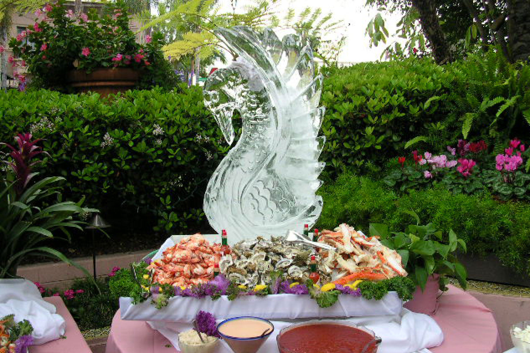 Swan carved in ice for wedding ceremony
