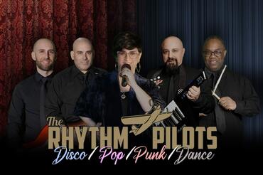 The Rhythm Pilots (Disco, Pop, Punk, Dance) Logo with band photo color