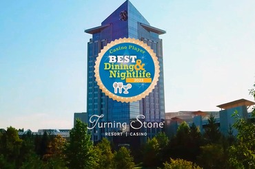 casino player best of award logo over turning stone resort casino tower